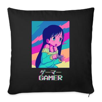 Gamer Anime Girl Japanese Vaporwave Aesthetic - Sofa pillowcase 17,3'' x 17,3'' (45 x 45 cm) - black - Front