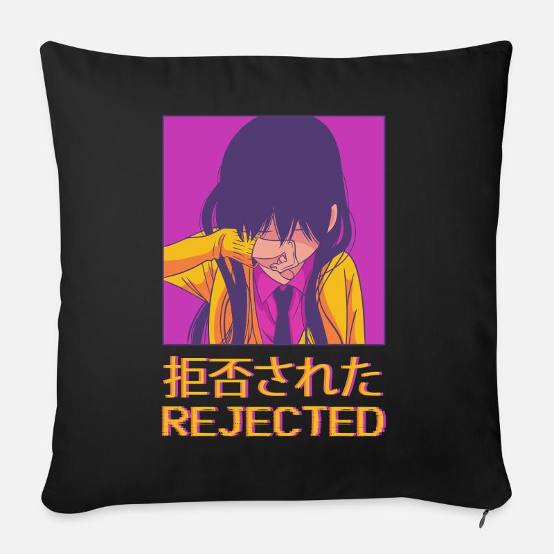 Trauriges Anime-Mädchen Vaporwave-Ästhetik abgeleh - Sofakissenbezug 45 x 45 cm - Schwarz