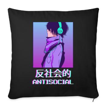 Antisocial Anime Boy Vaporwave Esthétique Ge - Housse de coussin décorative 45 x 45 cm - noir - Devant