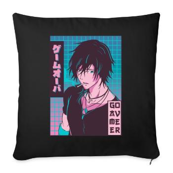 Game Over Anime Boy Jajpanese Vaporwave Aesthetic - Sofa pillowcase 17,3'' x 17,3'' (45 x 45 cm) - black - Front