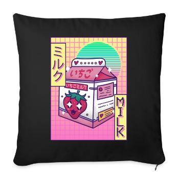 Kawaii Strawberry Milk Vaporwave Aesthetic Gesc - Sofa pillowcase 17,3'' x 17,3'' (45 x 45 cm) - black - Front