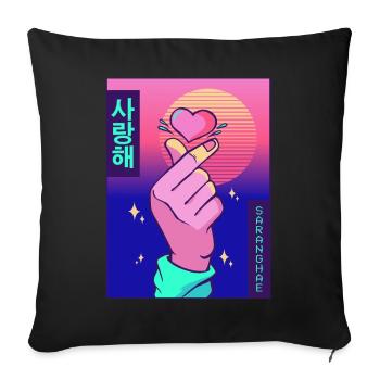 Finger Heart Vaporwave Aesthetic Saranghae Gesche - Sofa pillowcase 17,3'' x 17,3'' (45 x 45 cm) - black - Front