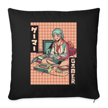 Gamer Anime Girl Vaporwave Aesthetic Gaming Ges - Sofa pillowcase 17,3'' x 17,3'' (45 x 45 cm) - black - Front