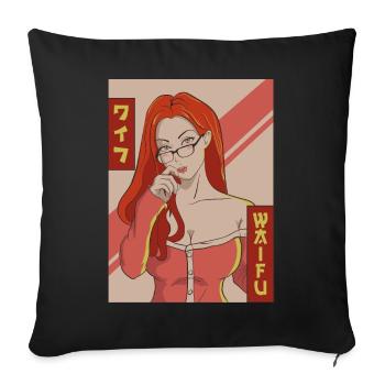 Waifu Anime Girl Japanese Vaporwave Aesthetic - Sofa pillowcase 17,3'' x 17,3'' (45 x 45 cm) - black - Front
