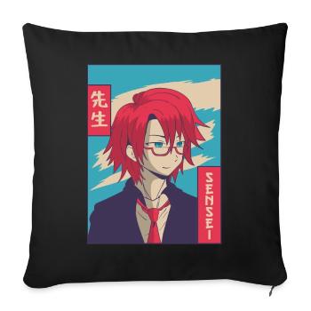Sensei Anime Boy Japanese Vaporwave Aesthetic - Sofa pillowcase 17,3'' x 17,3'' (45 x 45 cm) - black - Front