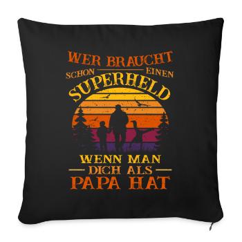 Superheld -bester Papa der Welt- 2 Kinder Vatertag - Sofakissenbezug 45 x 45 cm - Schwarz - Vorne