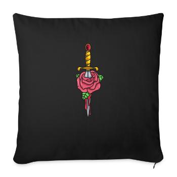 Poignard gothique avec rose - Housse de coussin décorative 45 x 45 cm - noir - Devant