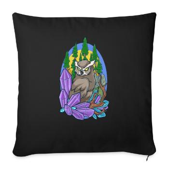 Ästhetische Eule im Wald mit Kristallen - Sofakissenbezug 45 x 45 cm - Schwarz - Vorne