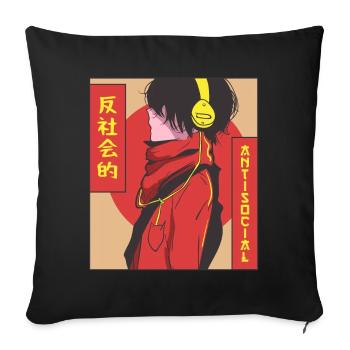 Antisocial Anime Boy Vaporwave Esthétique Ge - Housse de coussin décorative 45 x 45 cm - noir - Devant