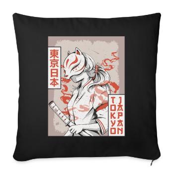 Samurai Anime Girl Kitsune Mask Tokyo Japan Ge - Sofa pillowcase 17,3'' x 17,3'' (45 x 45 cm) - black - Front