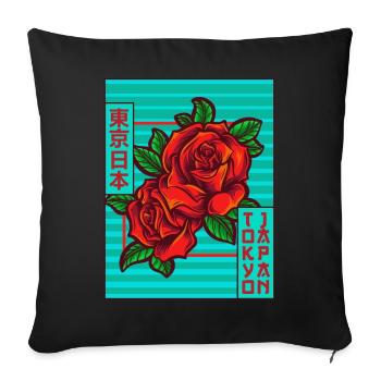 Roses Tokyo Japon Esthétique Japonaise Affiche Gesch - Housse de coussin décorative 45 x 45 cm - noir - Devant