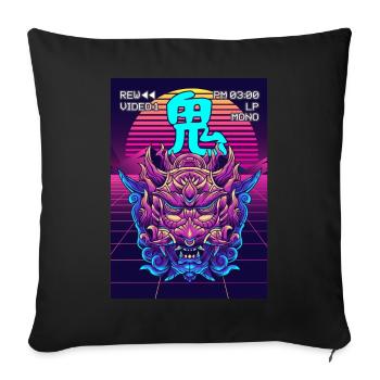 Oni Mask Yokai Demon Mask Vaporwave Aesthetic - Sofa pillowcase 17,3'' x 17,3'' (45 x 45 cm) - black - Front