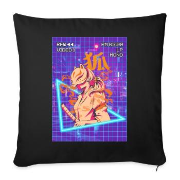 Samurai Anime Girl Kitsune Maske Vaporwave Geschen - Sofakissenbezug 45 x 45 cm - Schwarz - Vorne