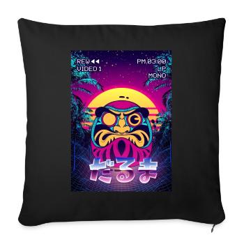 Daruma Doll Japanese Vaporwave Aesthetic VCR Ge - Sofa pillowcase 17,3'' x 17,3'' (45 x 45 cm) - black - Front