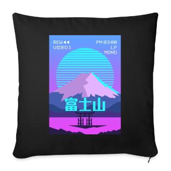 Mt Fuji Fujiyama Torii Vaporwave Aesthetic Gesc - Sofa pillowcase 17,3'' x 17,3'' (45 x 45 cm) - black - Front