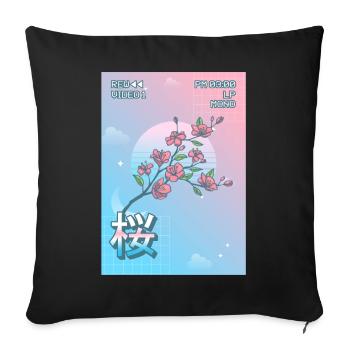 Cherry Blossom Sakura Vaporwave Aesthetic VCR Gesch - Sofa pillowcase 17,3'' x 17,3'' (45 x 45 cm) - black - Front
