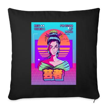 Geisha Japonais Vaporwave Esthétique Rétro VCR Ge - Housse de coussin décorative 45 x 45 cm - noir - Devant