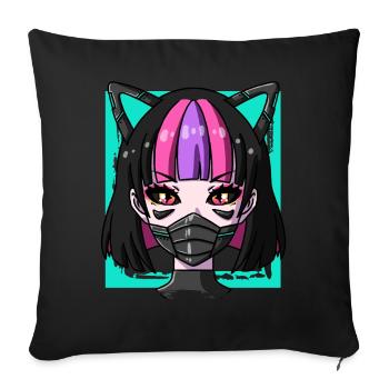 Cyborg Anime Girl Neko Girl Cyber Punk Cyber - Housse de coussin décorative 45 x 45 cm - noir - Devant