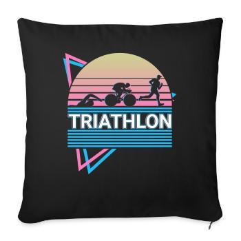 Triathlon Triathlète Retro Cadeau - Housse de coussin décorative 45 x 45 cm - noir - Devant