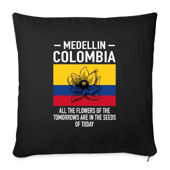 Medellin Colombie Fleurs Drapeau - Housse de coussin décorative 45 x 45 cm - noir - Devant