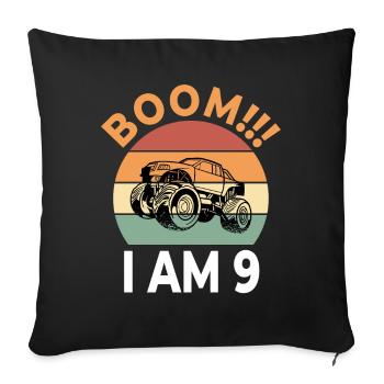 Boom I Sur 9 Kids Monster Truck Retro Anniversaire - Housse de coussin décorative 45 x 45 cm - noir - Devant