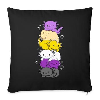 Nichtbinäre Flagge LGBTQ Kawaii Axolotl Stapel - Sofakissenbezug 45 x 45 cm - Schwarz - Vorne