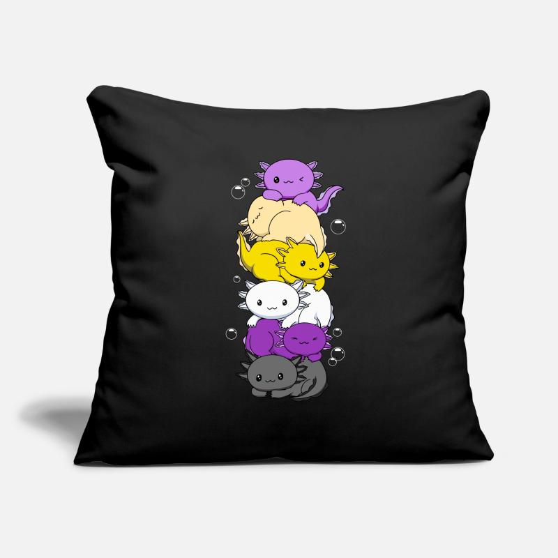 Drapeau non binaire LGBTQ Kawaii Axolotl Stack Housse de coussin décorative 45 x 45 cm