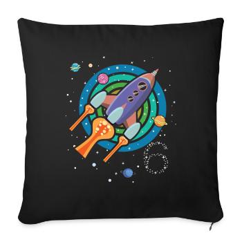 Geburtstag 6 Jahre Rakete Weltraum Raumschiff - Sofakissenbezug 45 x 45 cm - Schwarz - Vorne