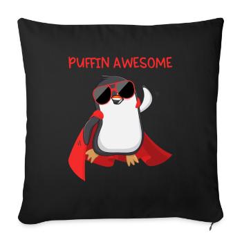 Puffin Awesome Puffin Superhero Gift - Sofa pillowcase 17,3'' x 17,3'' (45 x 45 cm) - black - Front