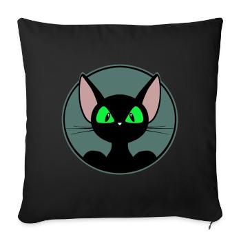chat cool, chat mignon, autocollant, chemise, t-shirt - Housse de coussin décorative 45 x 45 cm - noir - Devant
