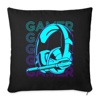 Gamer Video Gaming Casque Casque Rétro - Housse de coussin décorative 45 x 45 cm - noir - Devant