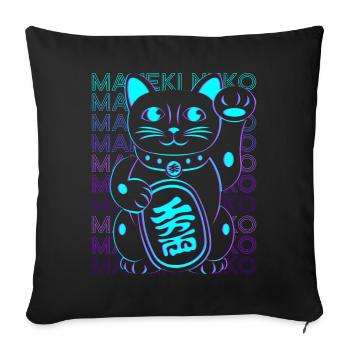 Maneki Neko Katze Japanische Glückskatze Retro - Sofakissenbezug 45 x 45 cm - Schwarz - Vorne