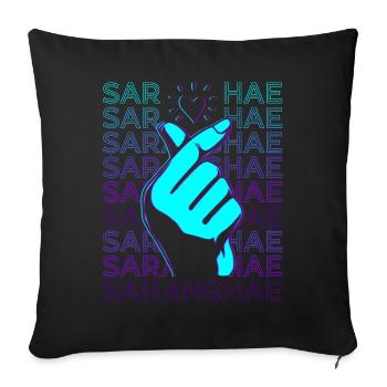 Kpop Finger Heart Saranghae Cœur Coréen Rétro - Housse de coussin décorative 45 x 45 cm - noir - Devant