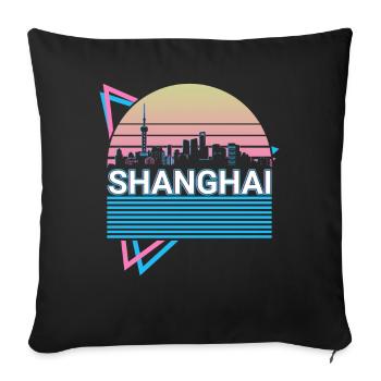 Shanghai City Skyline Cityscape Rétro - Housse de coussin décorative 45 x 45 cm - noir - Devant