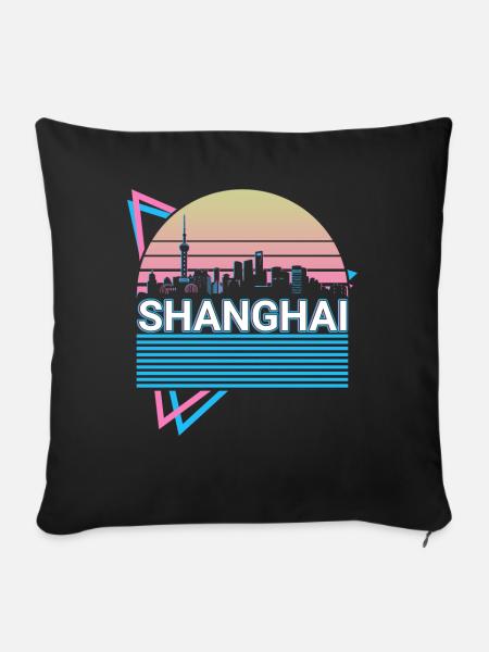 Shanghai Stadt Skyline Stadtbild Retro - Sofakissenbezug 45 x 45 cm - Schwarz