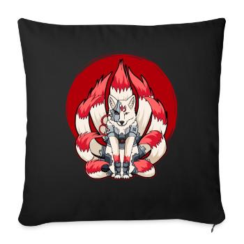 Cyborg Kitsune Neunschwänziger Fuchs Cyber-Ästheti - Sofakissenbezug 45 x 45 cm - Schwarz - Vorne
