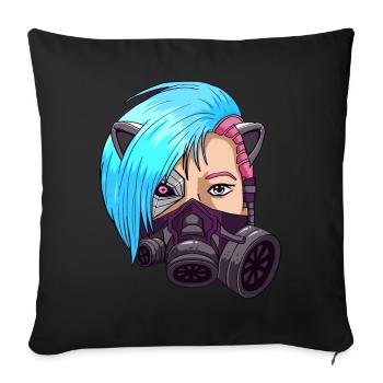 Cyborg Anime Girl Japanese Cyber Aesthetics - Sofa pillowcase 17,3'' x 17,3'' (45 x 45 cm) - black - Front