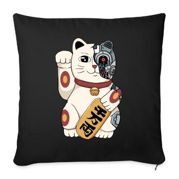 Cyborg Maneki Neko Katze Cyber-Ästhetik - Sofakissenbezug 45 x 45 cm - Schwarz - Vorne