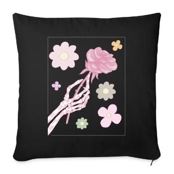Danish Pastel Aesthetic Skeleton Hand Red Rose - Sofa pillowcase 17,3'' x 17,3'' (45 x 45 cm) - black - Front