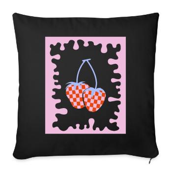 Esthétique pastel danoise à carreaux de fraises - Housse de coussin décorative 45 x 45 cm - noir - Devant