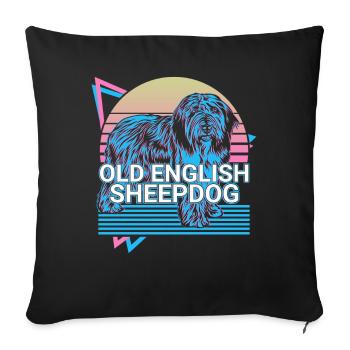 Old English Sheepdog Retro - Sofa pillowcase 17,3'' x 17,3'' (45 x 45 cm) - black - Front