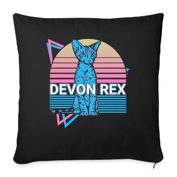 Devon Rex Cat Retro - Sofa pillowcase 17,3'' x 17,3'' (45 x 45 cm) - black - Front