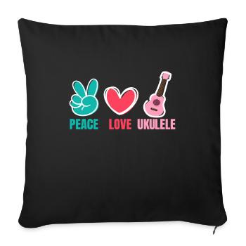 Peace Love Ukulélé Guitare Musique - Housse de coussin décorative 45 x 45 cm - noir - Devant