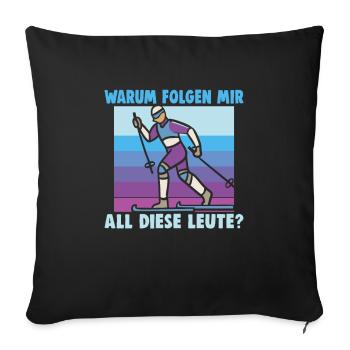 Skieurs de fond biathlon de fond - Housse de coussin décorative 45 x 45 cm - noir - Devant