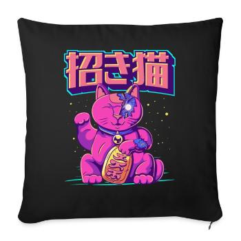 Cyborg Maneki Neko Chat Japonais Lucky Cat Cy - Housse de coussin décorative 45 x 45 cm - noir - Devant