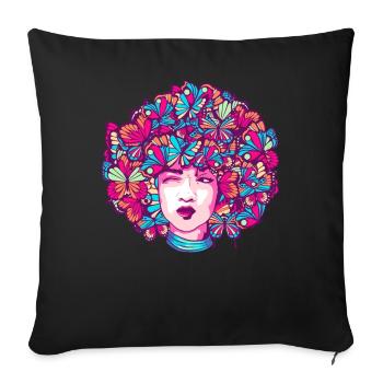 Afro Girl Butterfly Black Story Melani - Sofa pillowcase 17,3'' x 17,3'' (45 x 45 cm) - black - Front