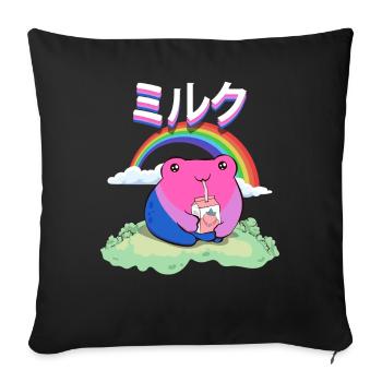 Kawaii Frog Strawberry Milk Bisexual Pride Flag - Sofa pillowcase 17,3'' x 17,3'' (45 x 45 cm) - black - Front