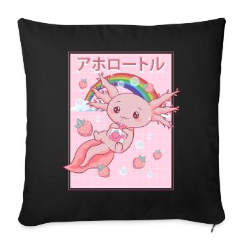 Kawaii Axolotl Strawberry Milk - Sofa pillowcase 17,3'' x 17,3'' (45 x 45 cm) - black - Front