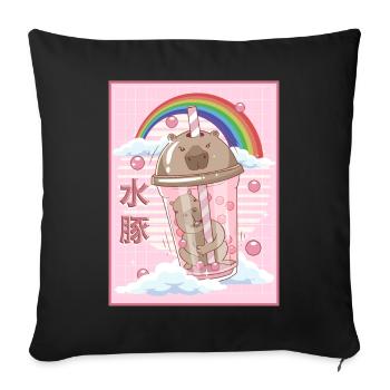 Drôle de thé Boba Capybara japonais Kawaii - Housse de coussin décorative 45 x 45 cm - noir - Devant