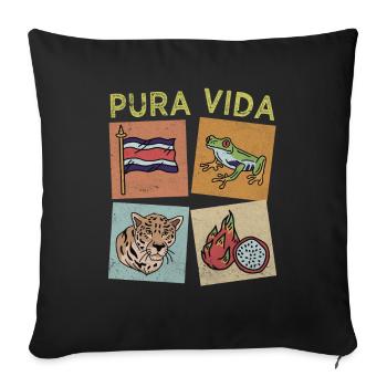 Pura Vida Costa Rica Drapeau Grenouille Léopard Fruit - Housse de coussin décorative 45 x 45 cm - noir - Devant